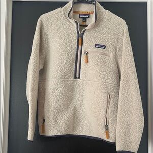 Patagonia Cream Sherpa Half-Zip Pullover with Tan Accents